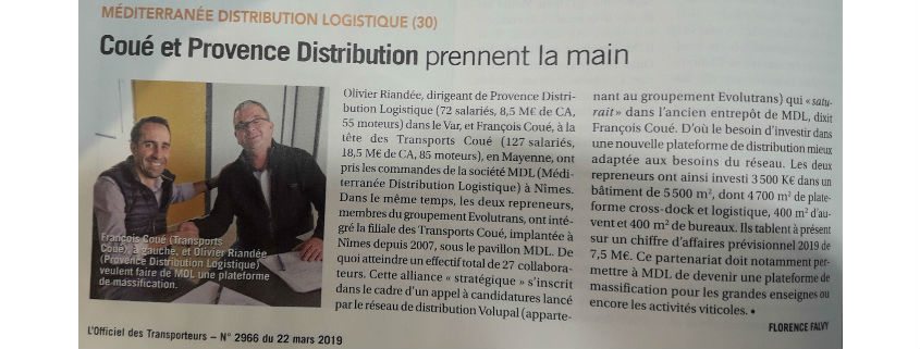 Transports Coué, MDL & Provence Distribution Logistique dans l'Officiel des Transporteurs