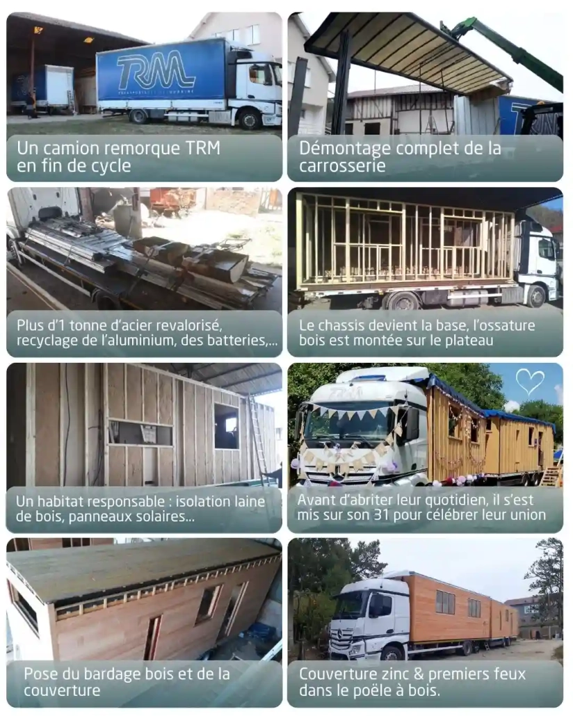 Transformation d’un camion remorque TRM en tiny house, projet d’économie circulaire en transport routier