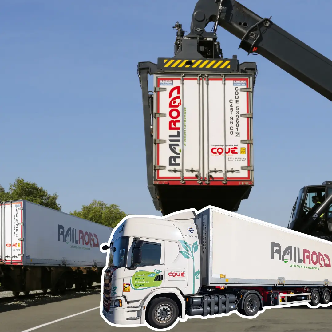 Solution de transport multimodal Rail Road du Groupe Coué associant rail et route avec manutention de caisse mobile