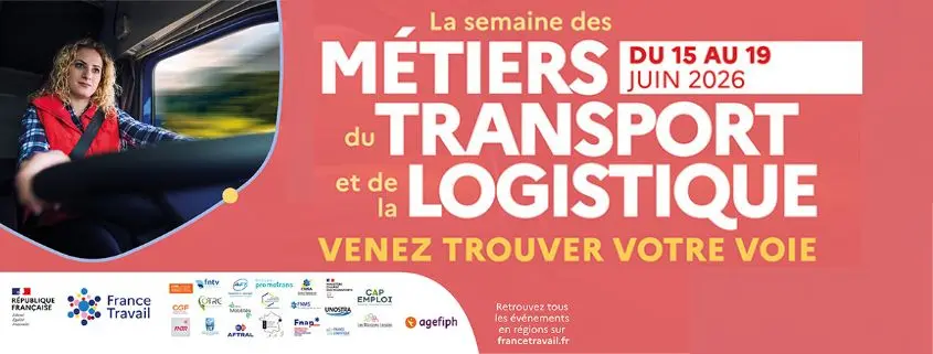 Visuel Semaine des Métiers du Transport et de la Logistique 2026 avec une conductrice routière
